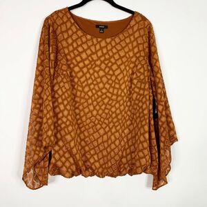 Alfani Rare Earth Top 0X Toasted Ginger Orange Giraffe Animal Print Boho Flowy